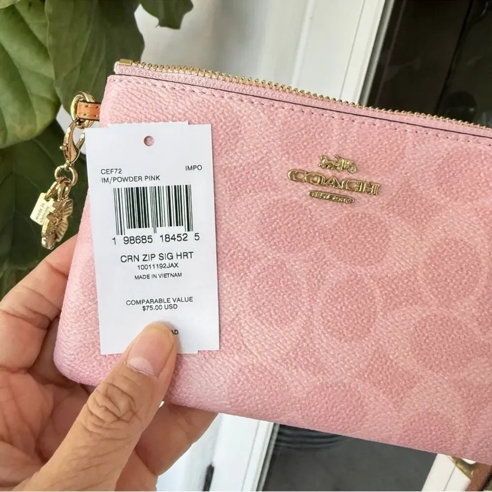Coach Corner Zip Wristlet In Signature Canvas With Charms CEF72 NWT